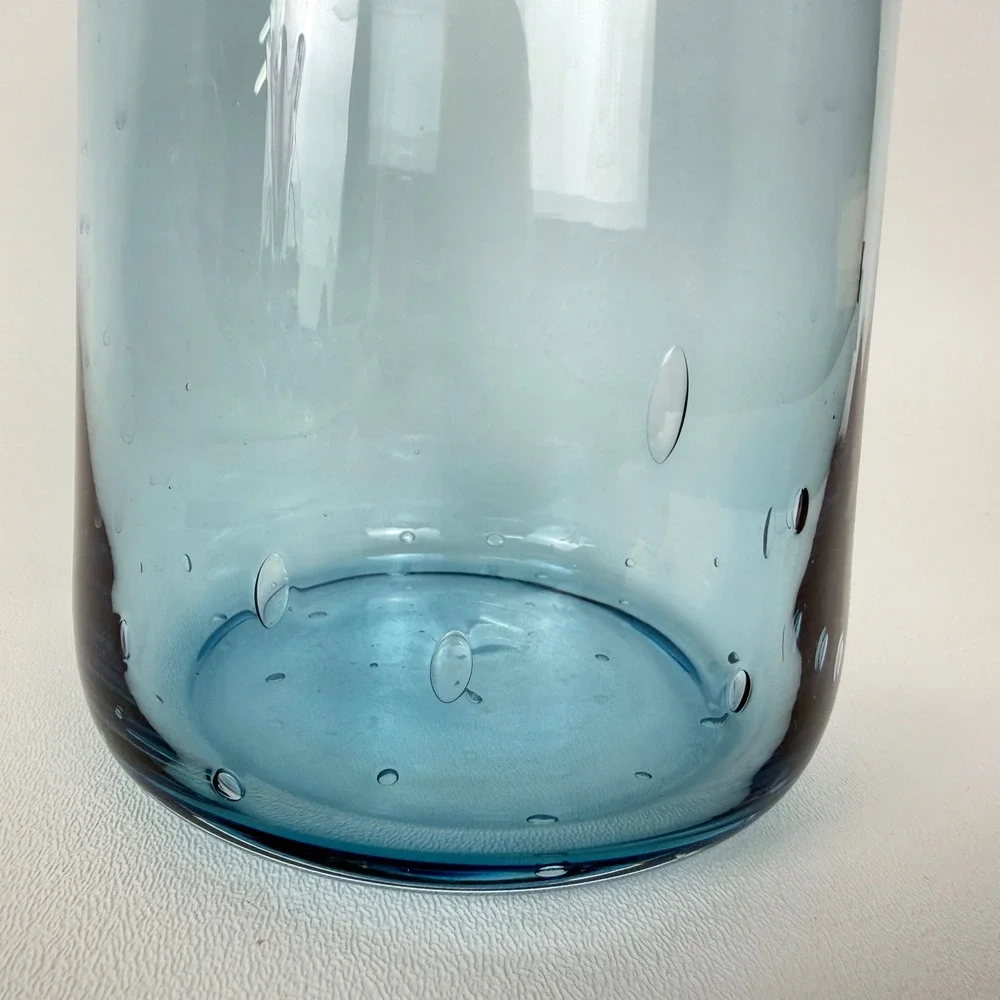 Hand Blown Blue Glass Controlled Bubble Bullicante Vase Mid Century Modern Style